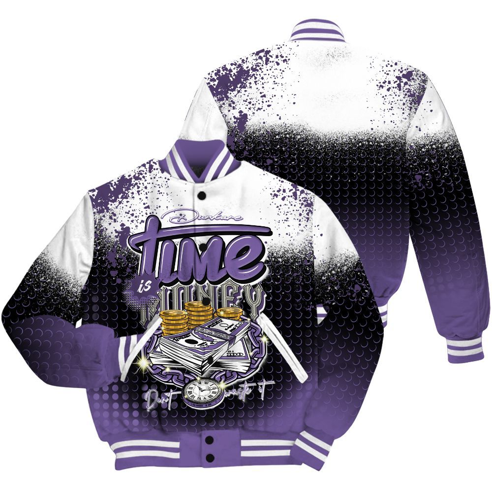 Varsity Jacket To Match Dunk Low Black Raspberry Shirt, Halftone Time Is Money All Over Print