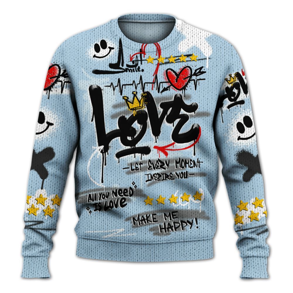 Sweater To Match Foamposite One Psychic Blue - Happy Love Beats Graffiti Graphic