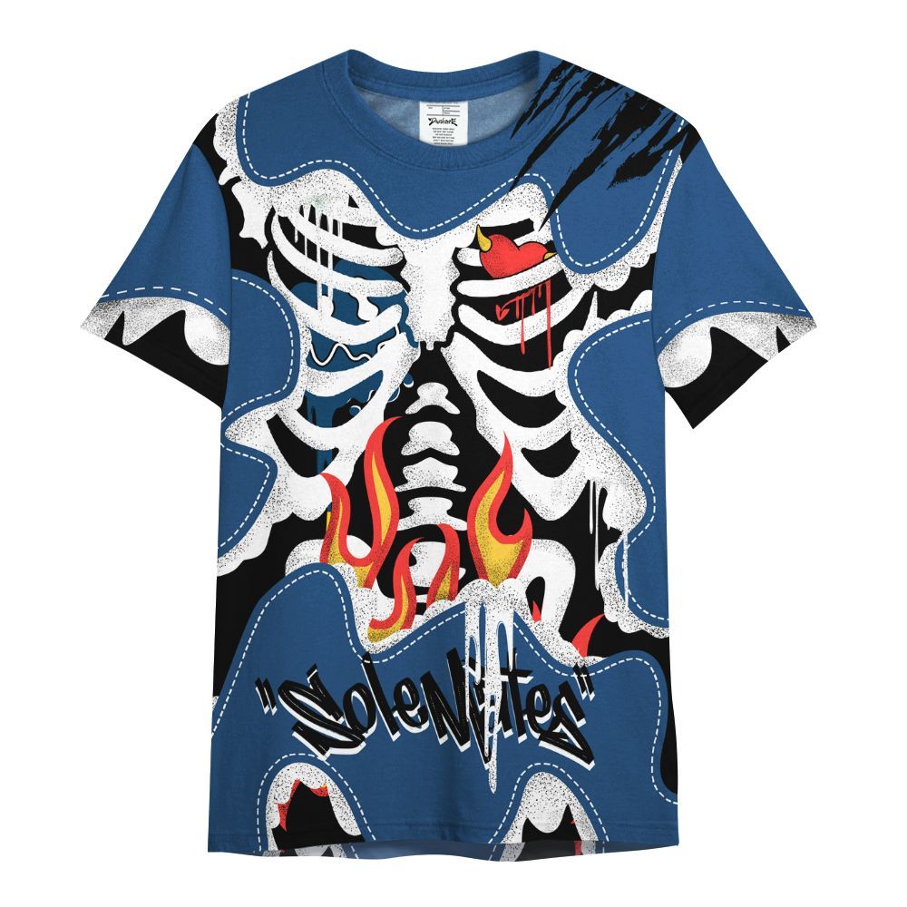 Shirt To Match High OG Midnight Navy 1s - Skeleton Burning Heart Drip All Over Print
