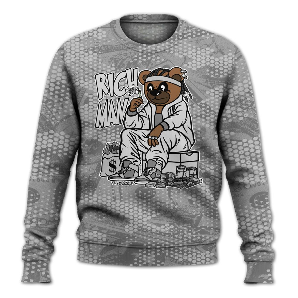 Sweatshirt To Match Black Wolf Grey 12s - Rich Man Bear Banknotes Art All Over Print