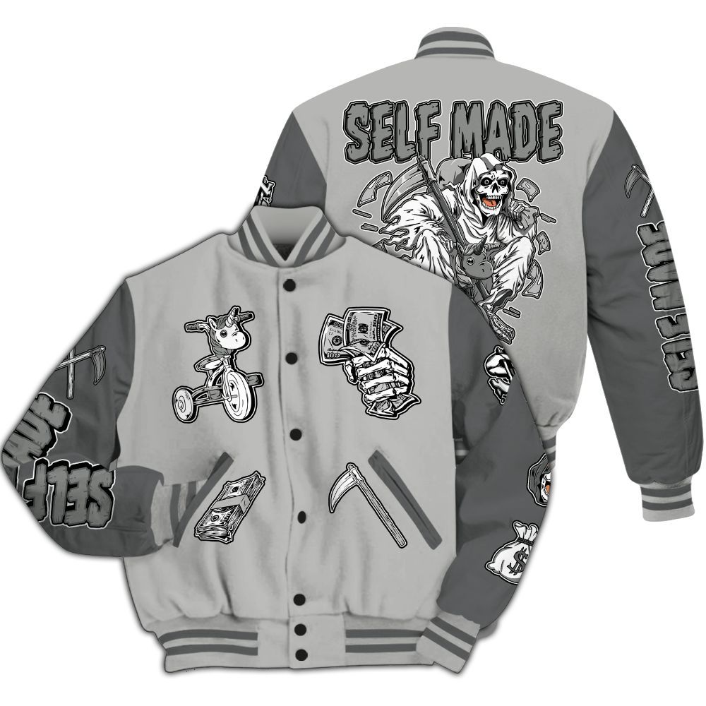 Varsity Jacket To Match Retro Wet Cement 4s - Self Make Skeleton All Over Print