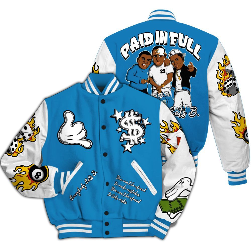 Varsity Jacket To Match Retro University Blue 9s - Everybody Paid In Full Graphic All Over Print