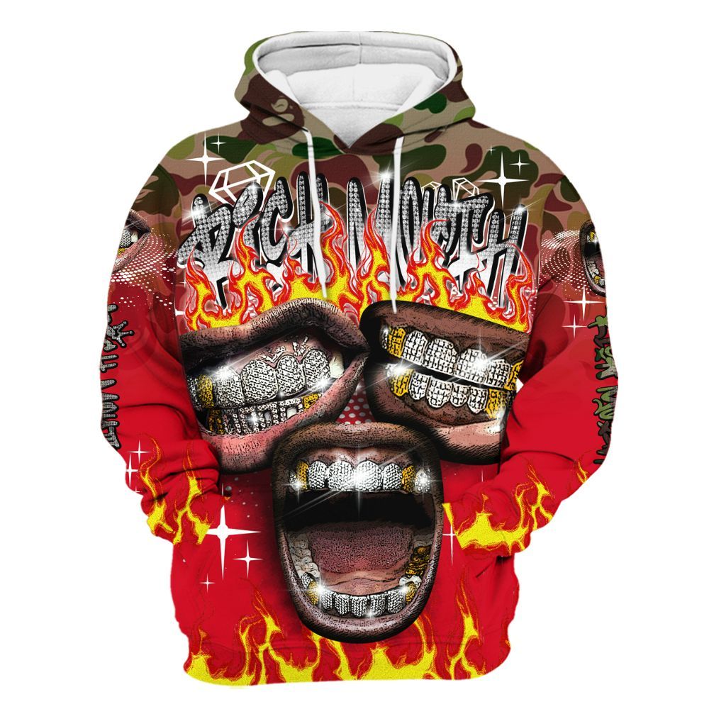 Hoodie To Match Air Max 90 Duck Camo Red - Rich Mouth Fire Rap Retro 90s All Over Print