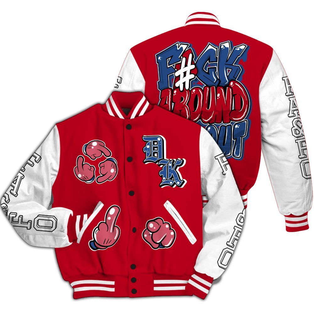 Varsity Jacket To Match Air Griffey Max Black Red Navy Blue 1s - F Around Find Out Graphic All Over Print