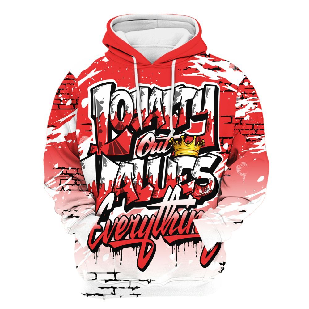 Hoodie To Match Red Thunder 4s - Values Of Loyalty Drip All Over Print