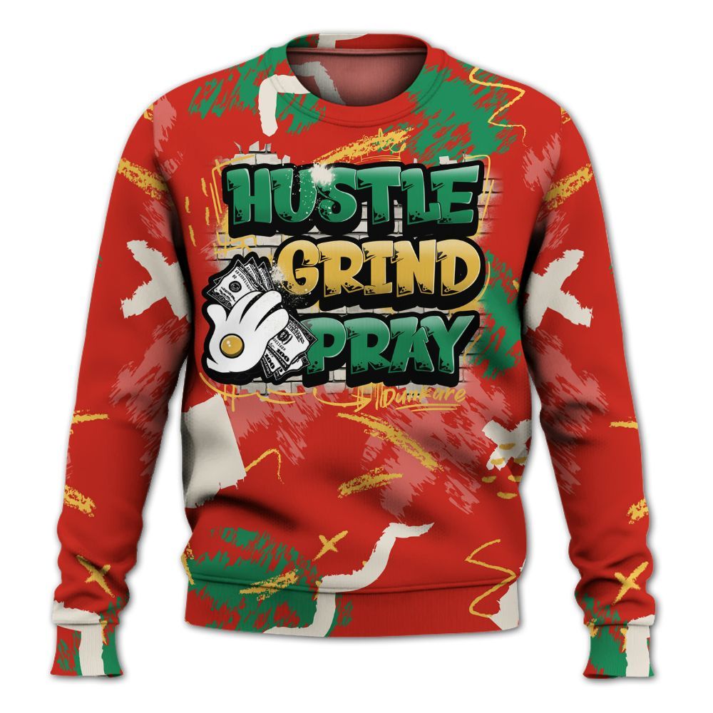 Sweatshirt To Match Retro El Vuelo 3s Shirt, Hustle Grind Pray Graphic Street Style All Over Print