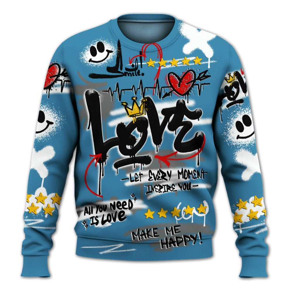 Sweatshirt To Match High OG UNC Reimagined 1s - Happy Love Beats Graffiti Streetwear All Over Print