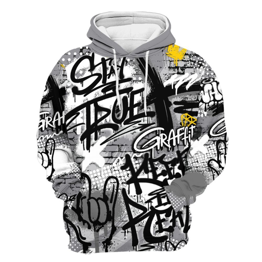 Hoodie To Match Cement Grey 11s - True It Real Graffiti Streetwear All Over Print