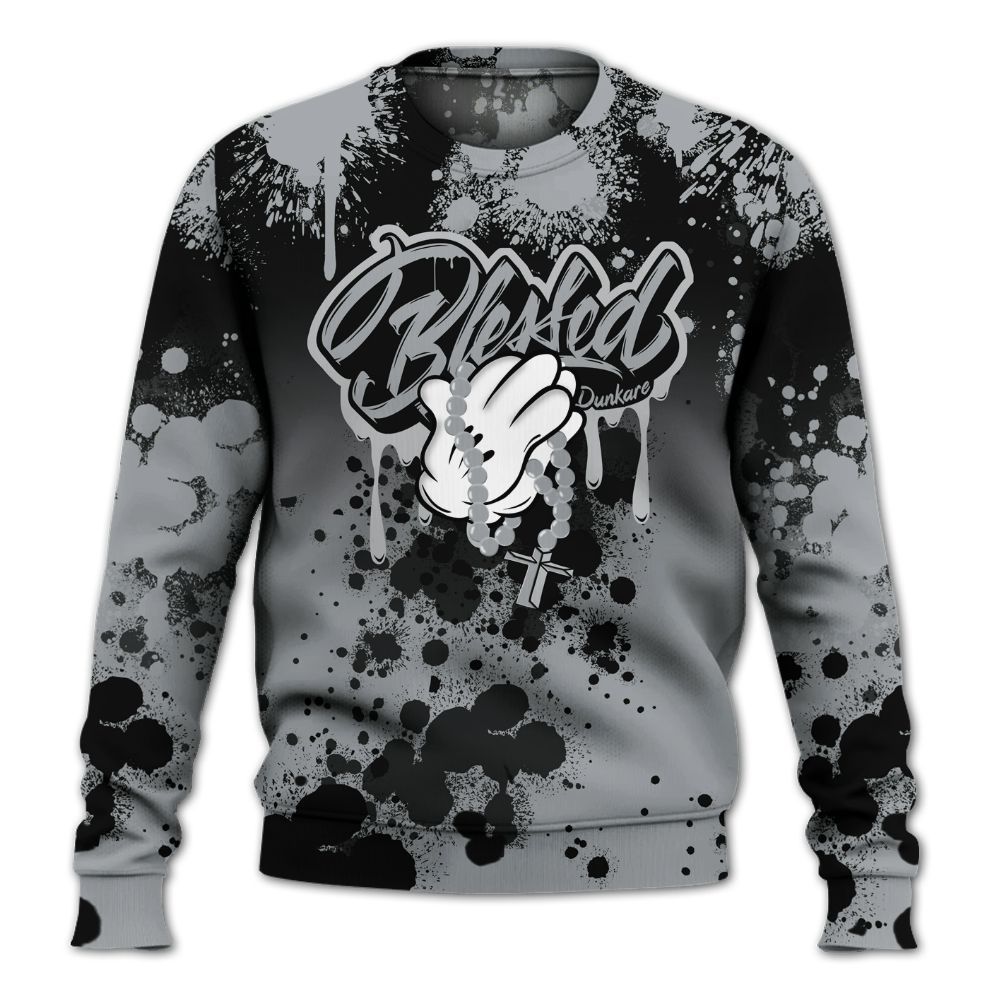 Sweatshirt To Match Black Wolf Grey 12s - God Blessed Ink Drip All Over Print