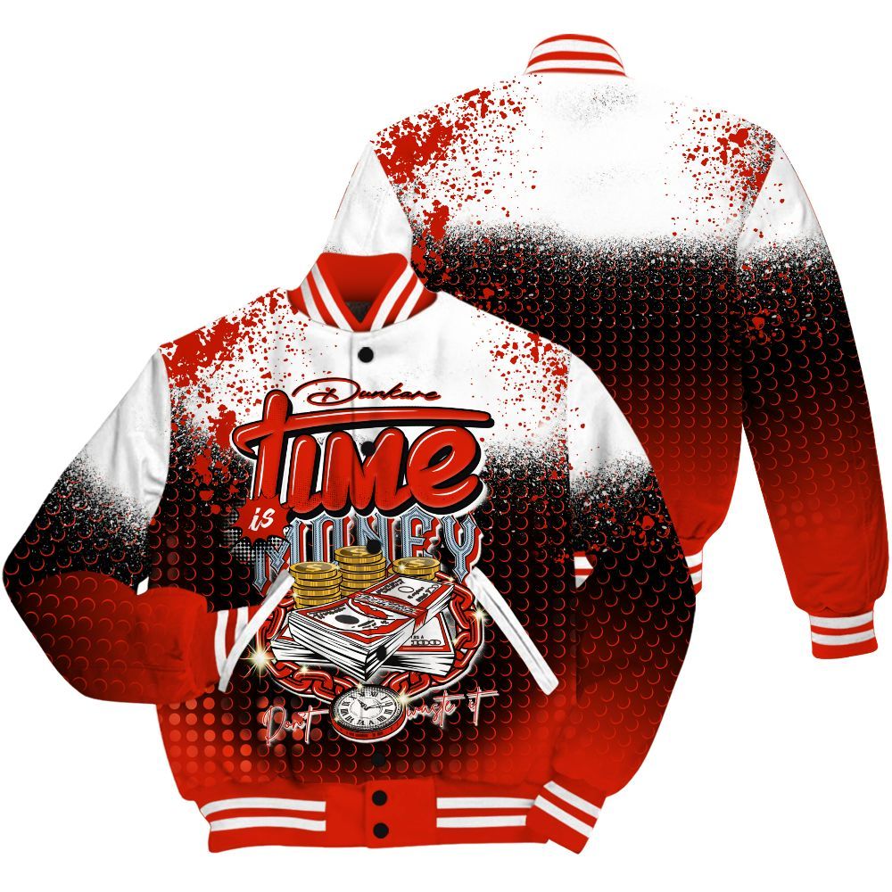 Varsity Jacket To Match Retro Cherry 11s Shirt, Halftone Time Is Money All Over Print