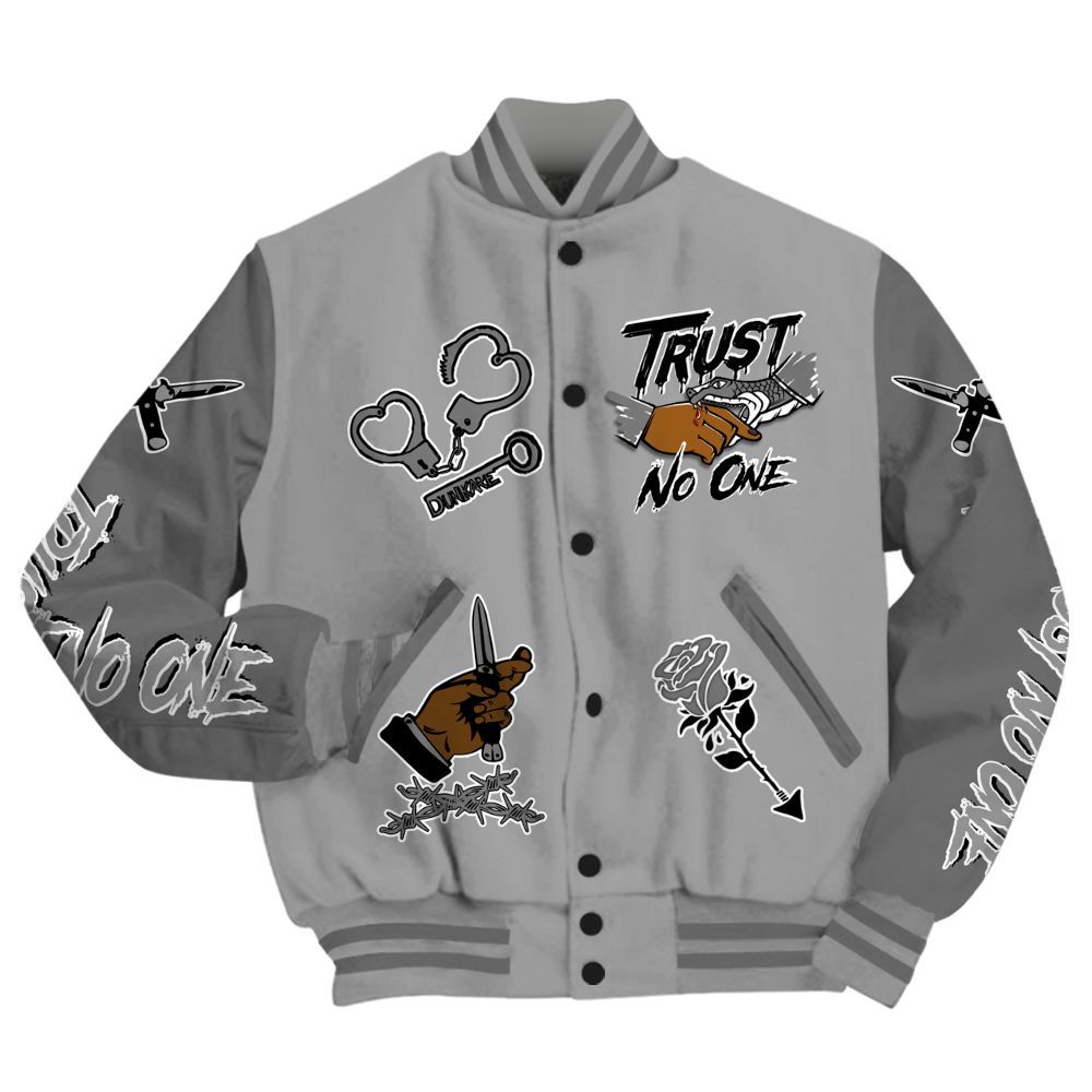 Varsity Jacket To Match Black Wolf Grey 12s - Trust No One Dripping All Over Print