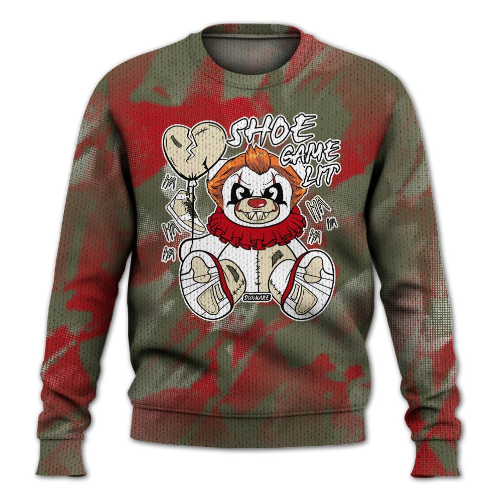 Knitted Sweater To Match Travis Scott Low OG Medium Olive 1s - Shoe Game Bear Abstract Halftone