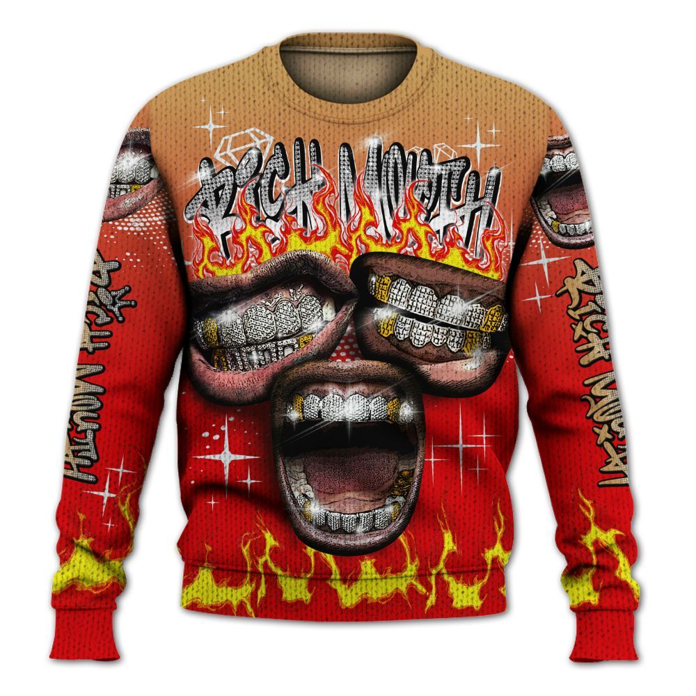 Knitted Sweater To Match Kobe 5 Red Year Of The Mamba - Rich Mouth Fire Rap Retro 90s