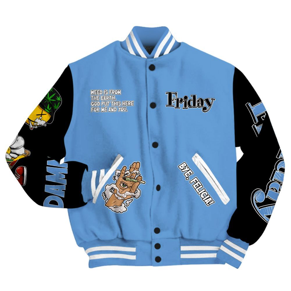 Varsity Jacket To Match Black University Blue 5s - Friday Sneaker Stress Style All Over Print