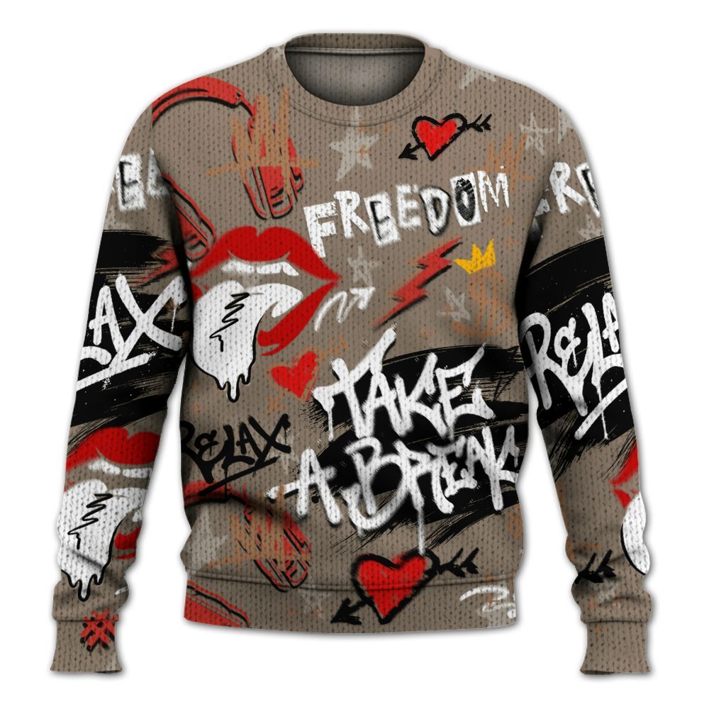Knitted Sweater To Match Air Max Rocky Distressed - Take Break Freedom Graffiti Streetwear
