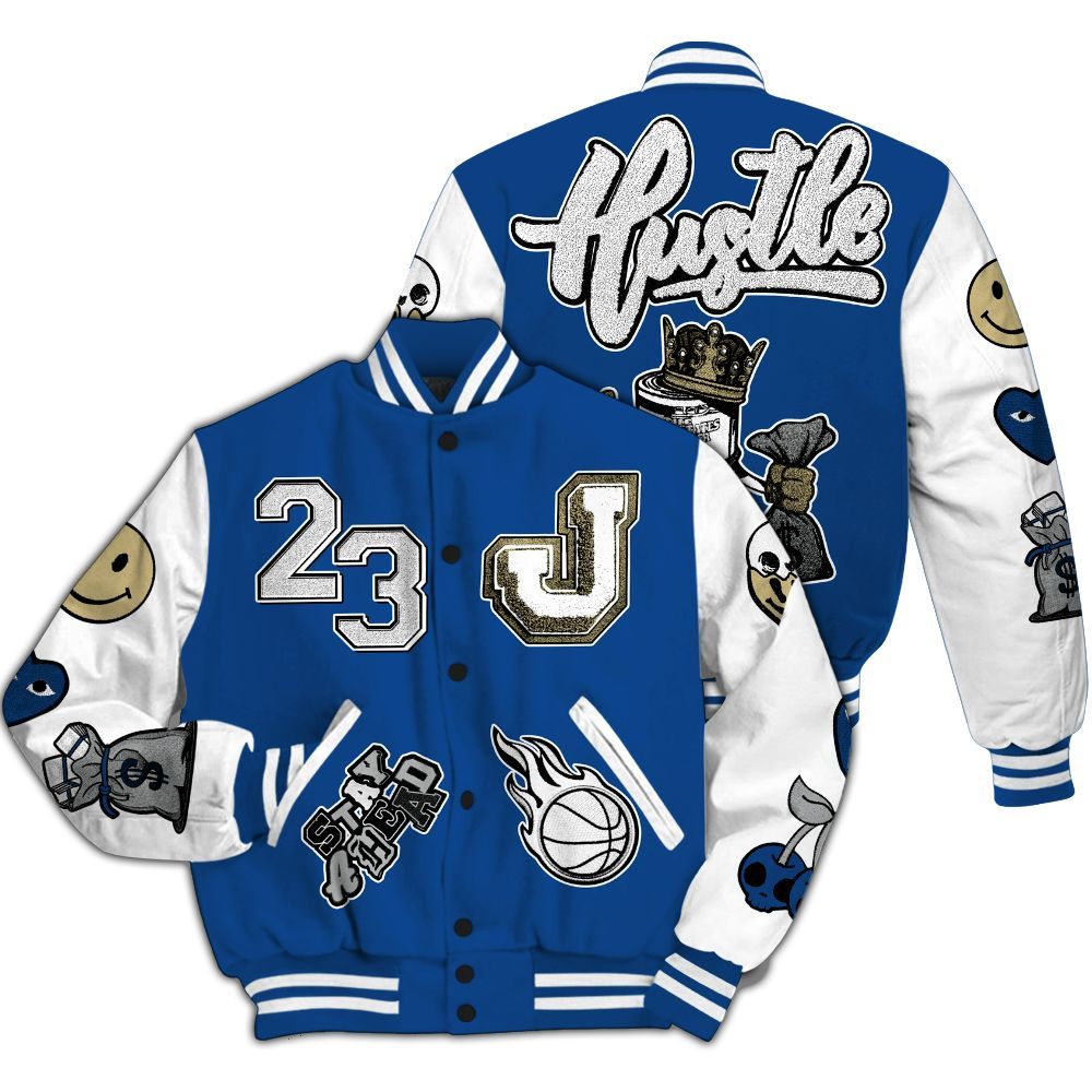 Varsity Jacket To Match Air Ship Royal Blue - Hustles Money Number 23 All Over Print
