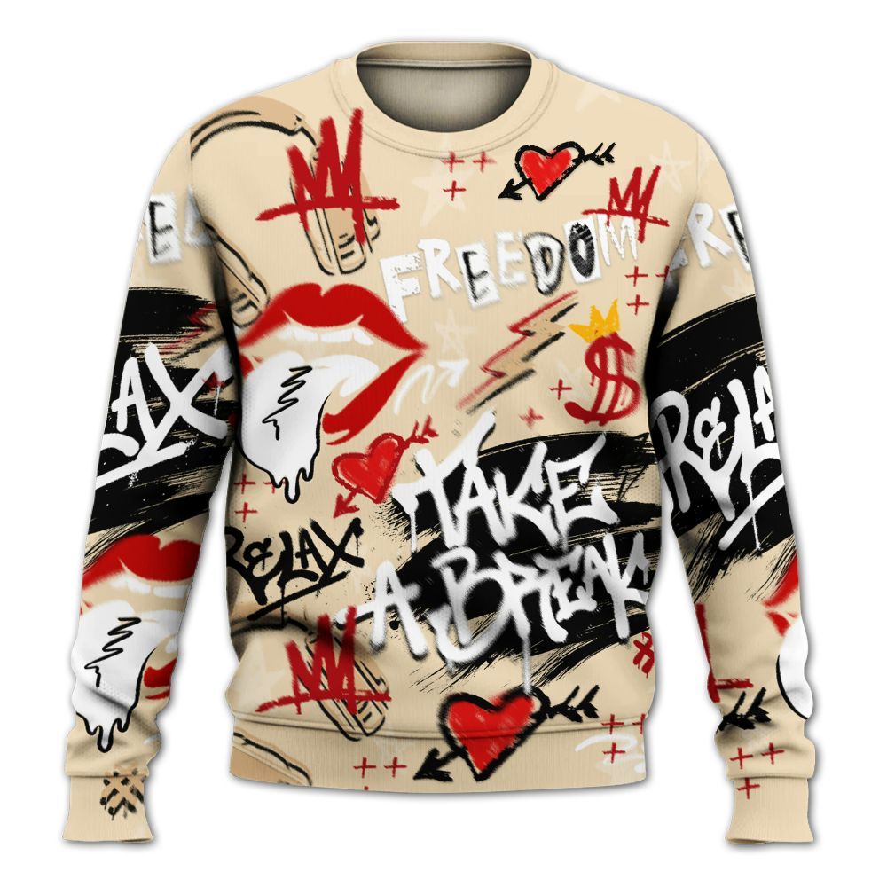 Sweatshirt To Match Dunk Low Strawberry Waffle - Take Break Freedom Graffiti Streetwear All Over Print