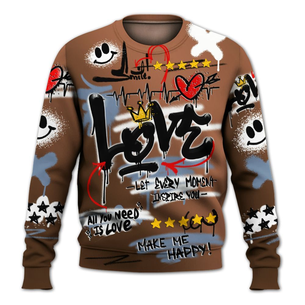 Sweatshirt To Match Air Foamposite Metallic Copper - Happy Love Beats Graffiti Streetwear All Over Print