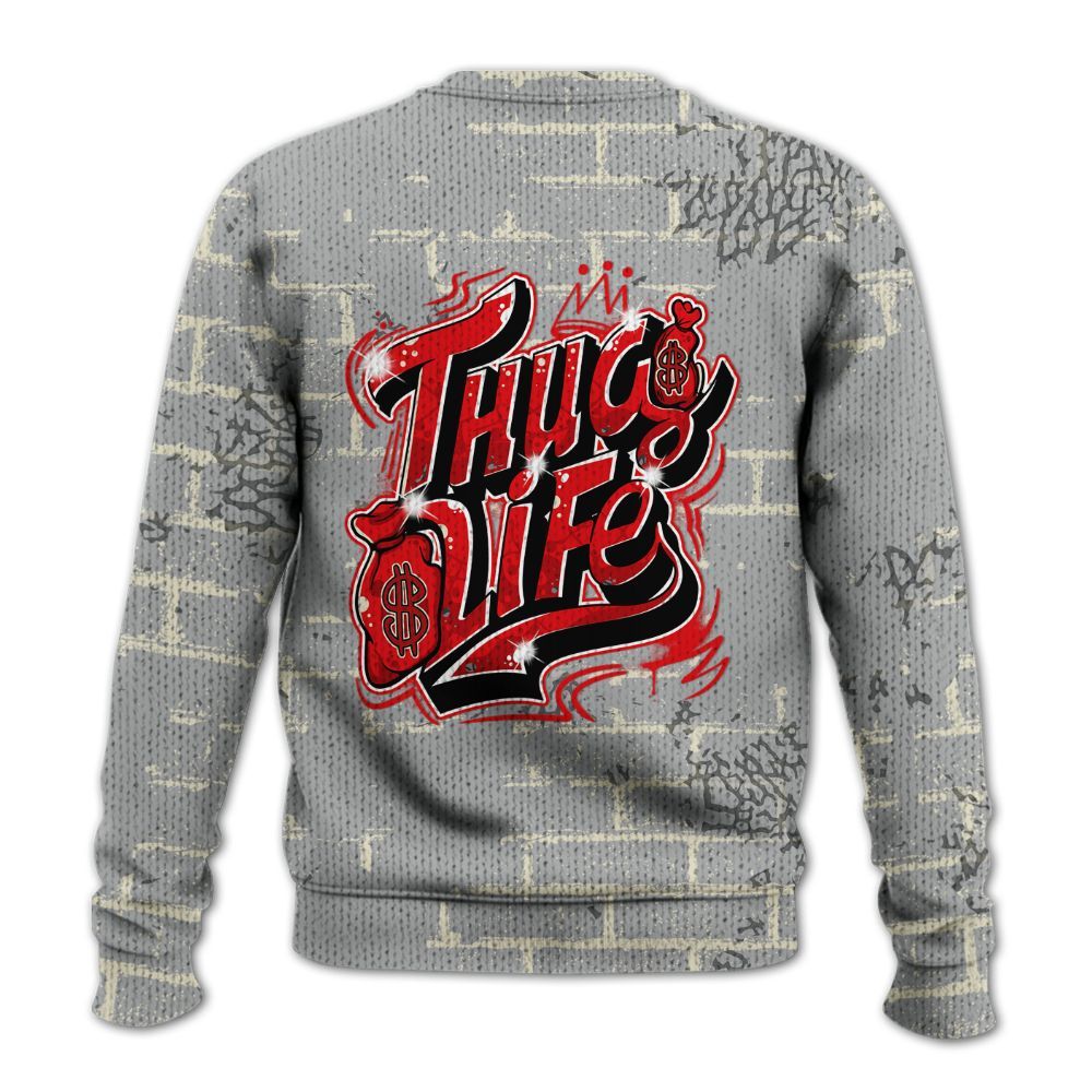 Knitted Sweater To Match Cement Grey 3s - Free Thug Living Graphic Brick Art