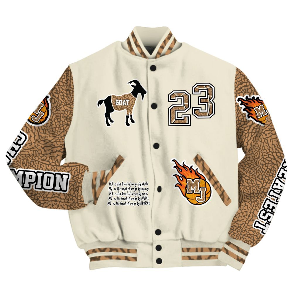 Varsity Jacket To Match Orewood Brown 3s - 23 G.0.A.T Jump Up Basketball All Over Print