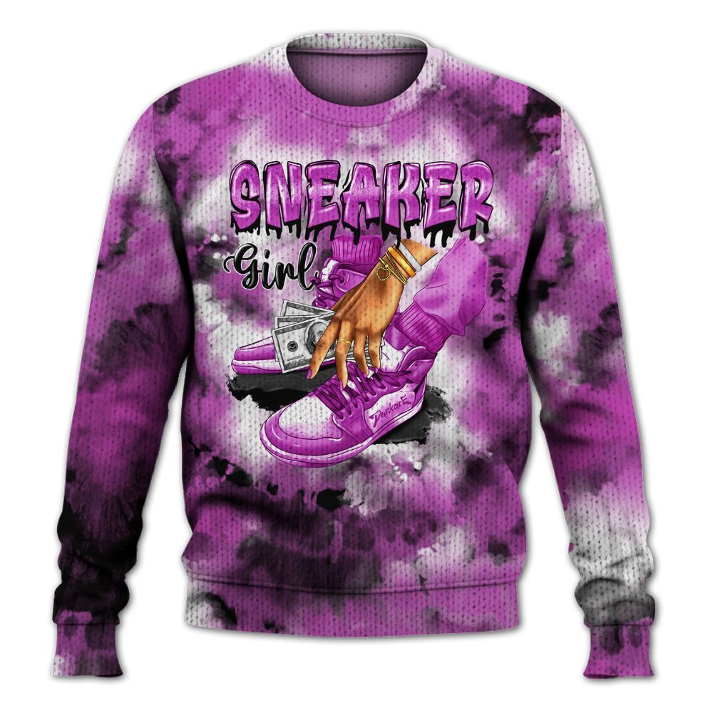 Knitted Sweater To Match Hyper Violet 4s - SNEAKER Girl Money Drip Tie Dye