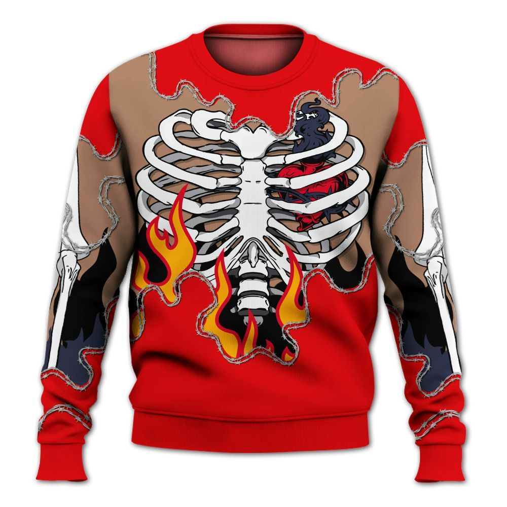 Sweatshirt To Match Low OG Howard University 1s - Skeleton Heart On Fire All Over Print