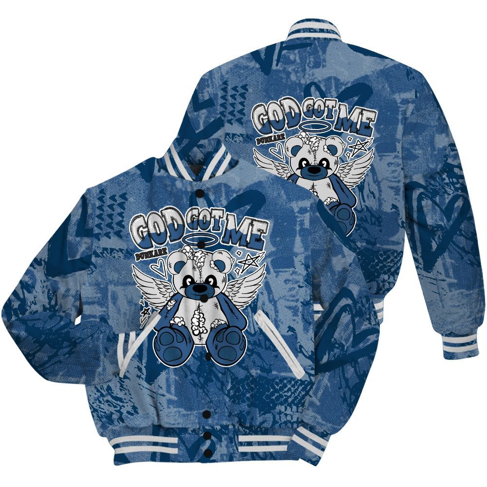 Varsity Jacket To Match High OG Midnight Navy 1s Shirt - Gods Guides Me Bear Heart Grunge All Over Print
