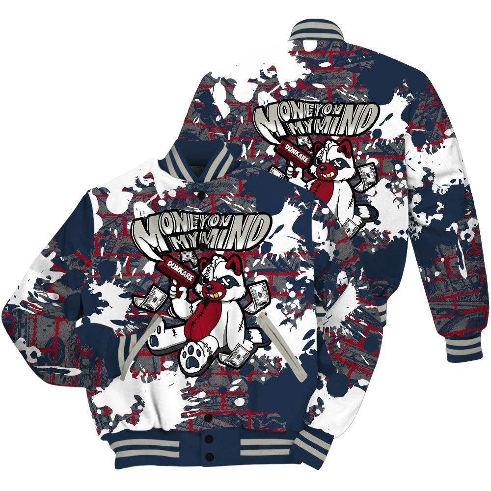 Varsity Jacket To Match Navy Blue 2024 6s Shirt - Money On My Mind Raccoon Brick All Over Print