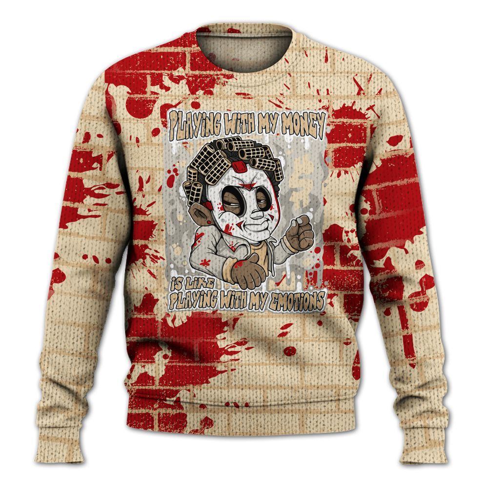 Knitted Sweater To Match Dunk Low Strawberry Waffle - Playing With My Money Graphic Halloween