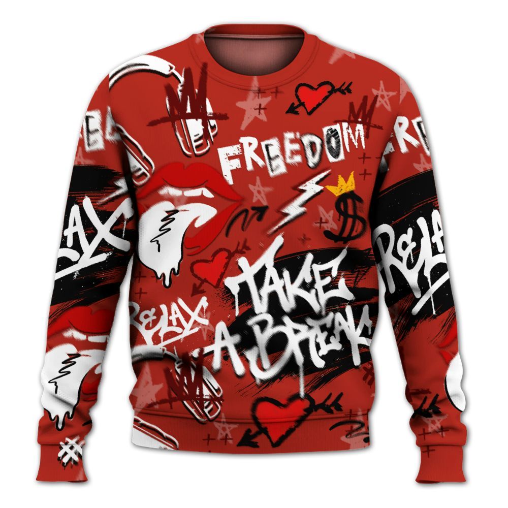 Sweatshirt To Match SP Firewood Orange 4s - Take Break Freedom Graffiti Streetwear All Over Print