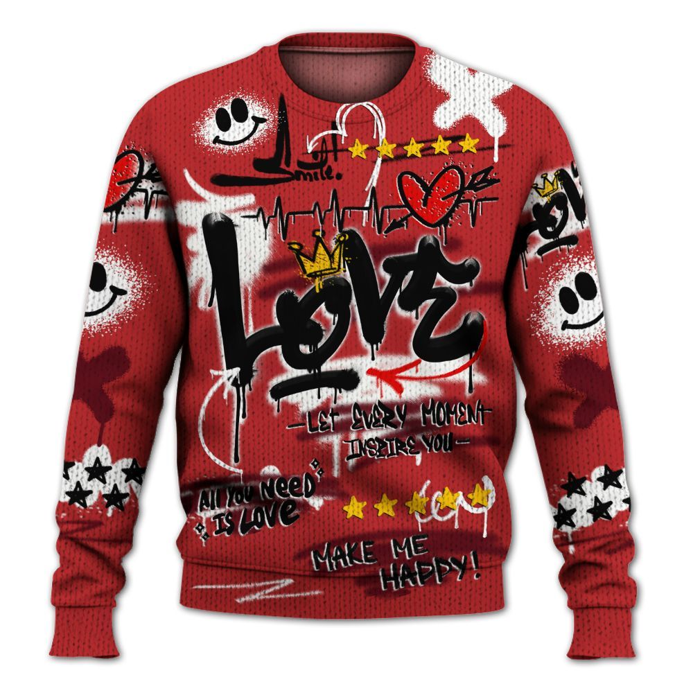 Knitted Sweater To Match Kobe 9 Elite Christmas - Happy Love Beats Graffiti Streetwear