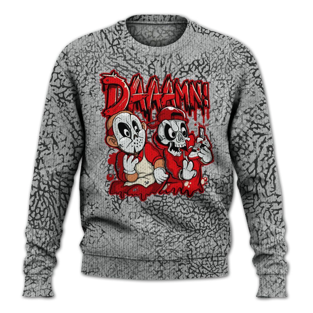 Knitted Sweater To Match Cement Grey 3s - Damn Shoe Graphic Heart Grunge