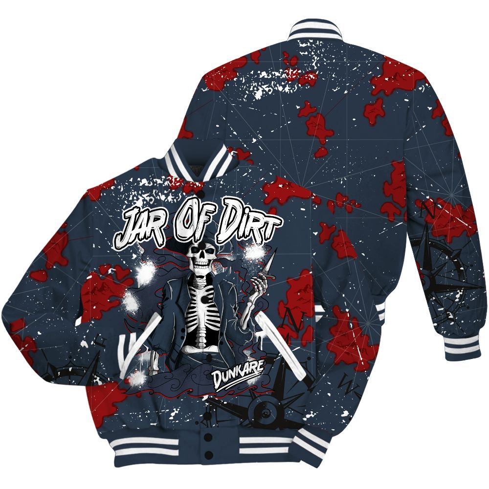 Varsity Jacket To Match Navy Blue 2024 6s - Skeleton Jar Of Dirt Retro All Over Print