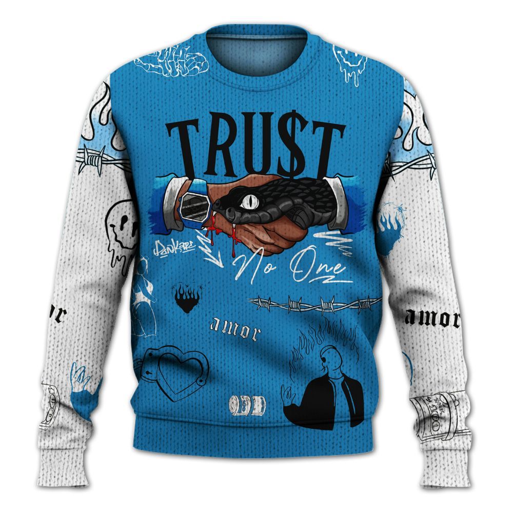 Knitted Sweater To Match Retro University Blue 9s - Snake Trust No One