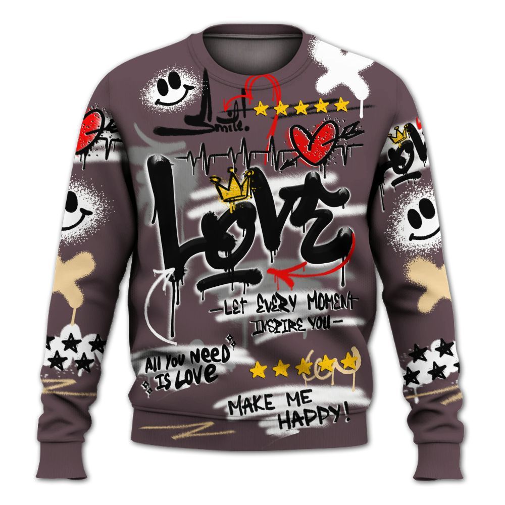 Sweatshirt To Match AMM Black 3s - Happy Love Beats Graffiti Streetwear All Over Print