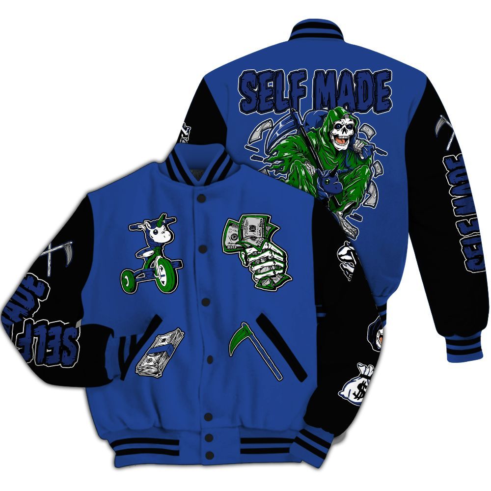 Varsity Jacket To Match Retro Hyper Royal 13s - Self Make Skeleton All Over Print
