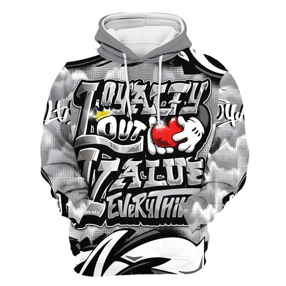 Hoodie To Match Retro Wolf Grey 5s - Loyalty Out Value Graffiti All Over Print