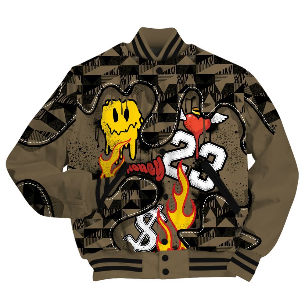 Varsity Jacket To Match Olive 9s - 23 Smile Burning Heart All Over Print