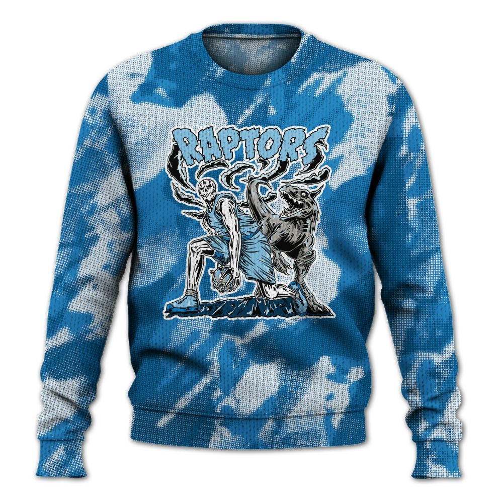 Knitted Sweater To Match Industrial Blue 4s - Raptors Skeleton Abstract Halftone