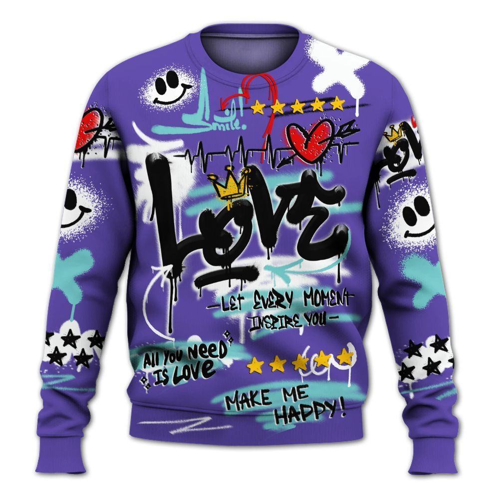 Sweatshirt To Match Low Hornets 1s - Happy Love Beats Graffiti Streetwear All Over Print