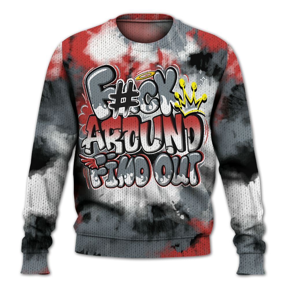 Knitted Sweater To Match Wolf Grey 13s - Tie Dye FK Around Find Out