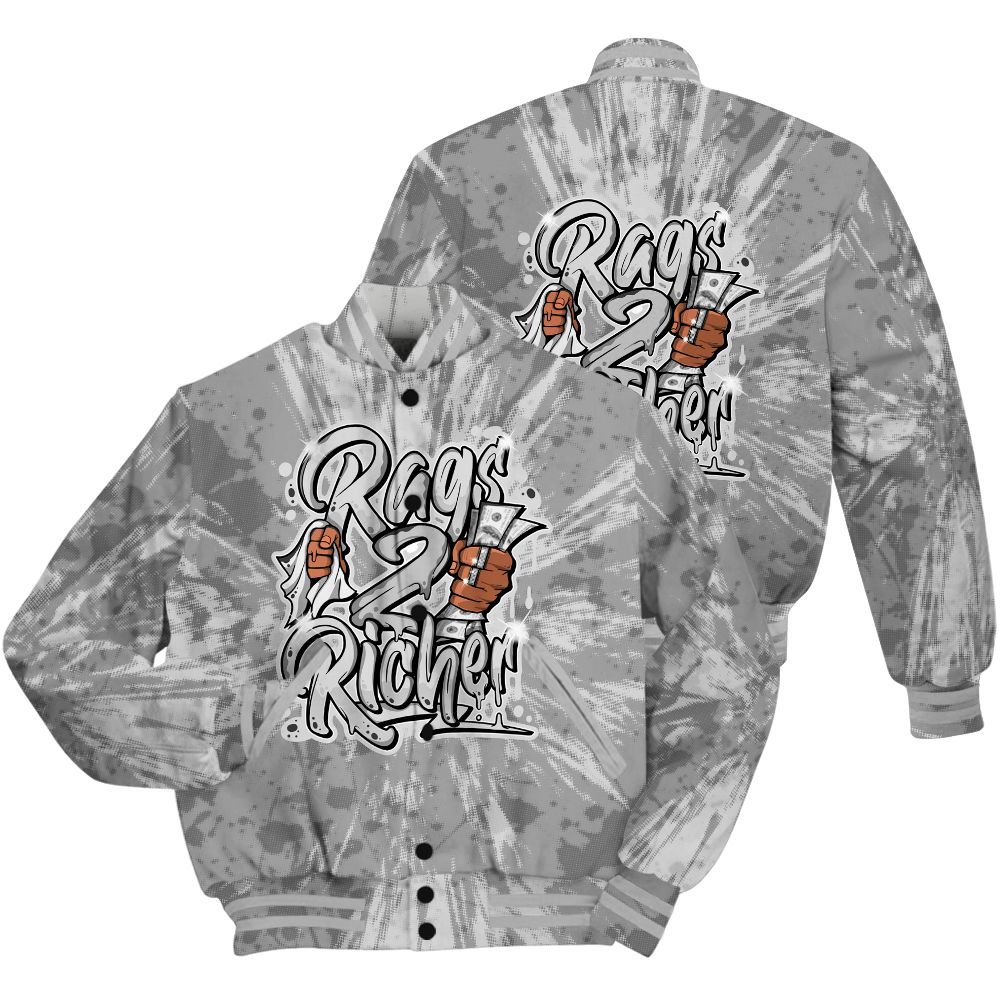 Varsity Jacket To Match Black Wolf Grey 12s Shirt - Rag 2 Rich Graphic Luxury All Over Print