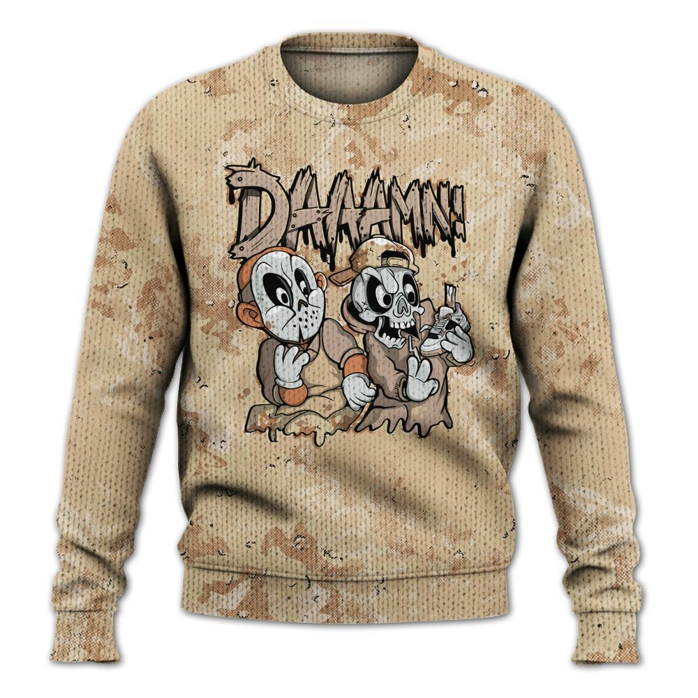 Knitted Sweater To Match Desert Camo 3s - Damn Shoe Graphic Heart Grunge