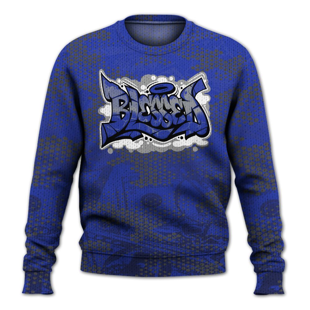 Knitted Sweater To Match Air Max Plus Black Racer Blue - Blessing Graphic Banknotes