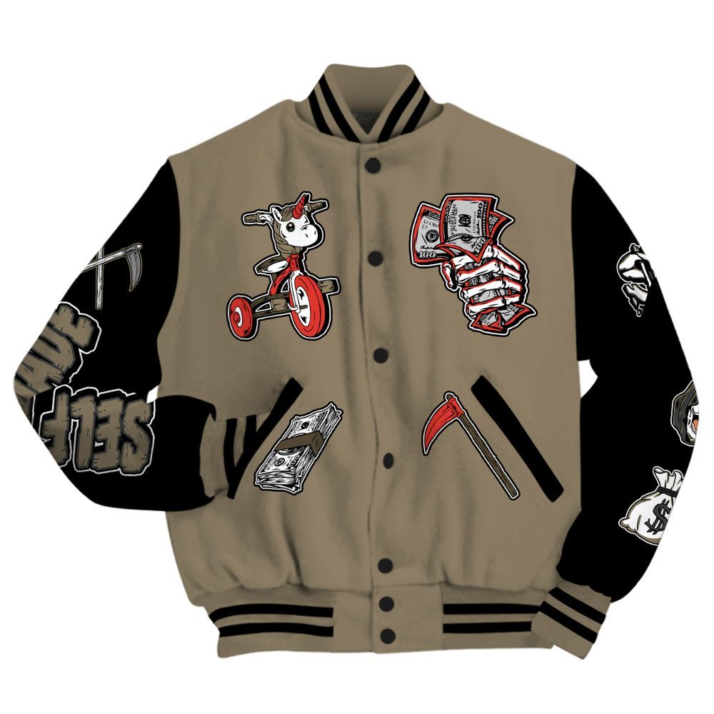 Varsity Jacket To Match Olive 9s - Self Make Skeleton All Over Print