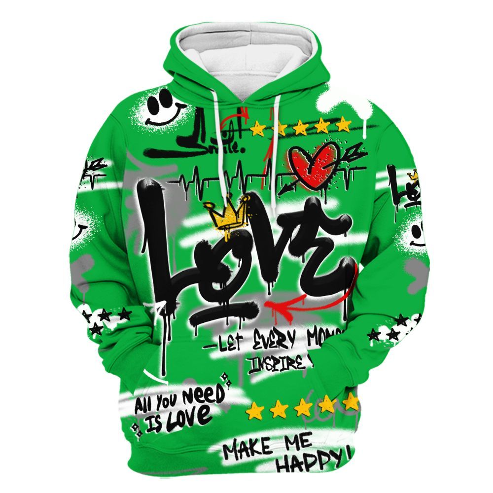 Hoodie To Match Lucky Green 5s - Happy Love Beats Graffiti Streetwear All Over Print