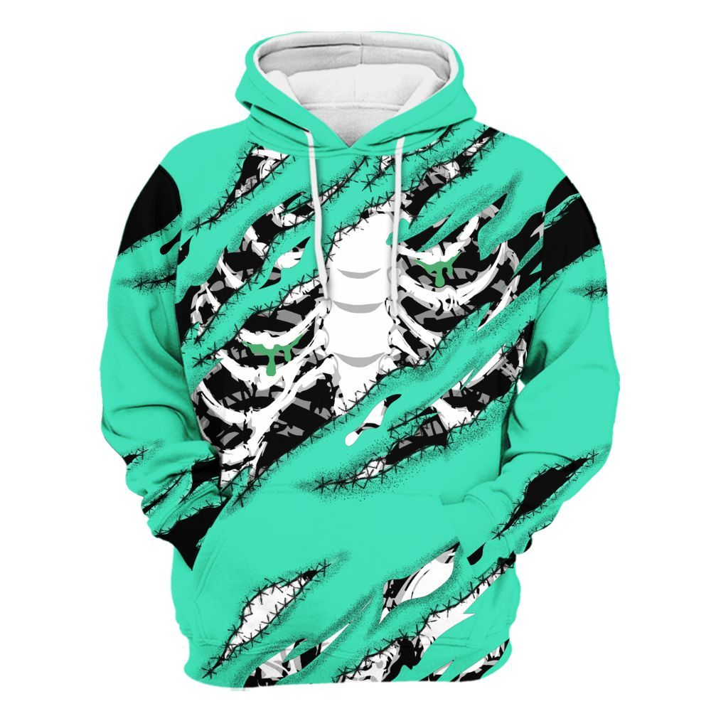Hoodie To Match Black Green Glow 3s - GOT 'EM Skeleton Scratch Green Glow 3s All Over Print