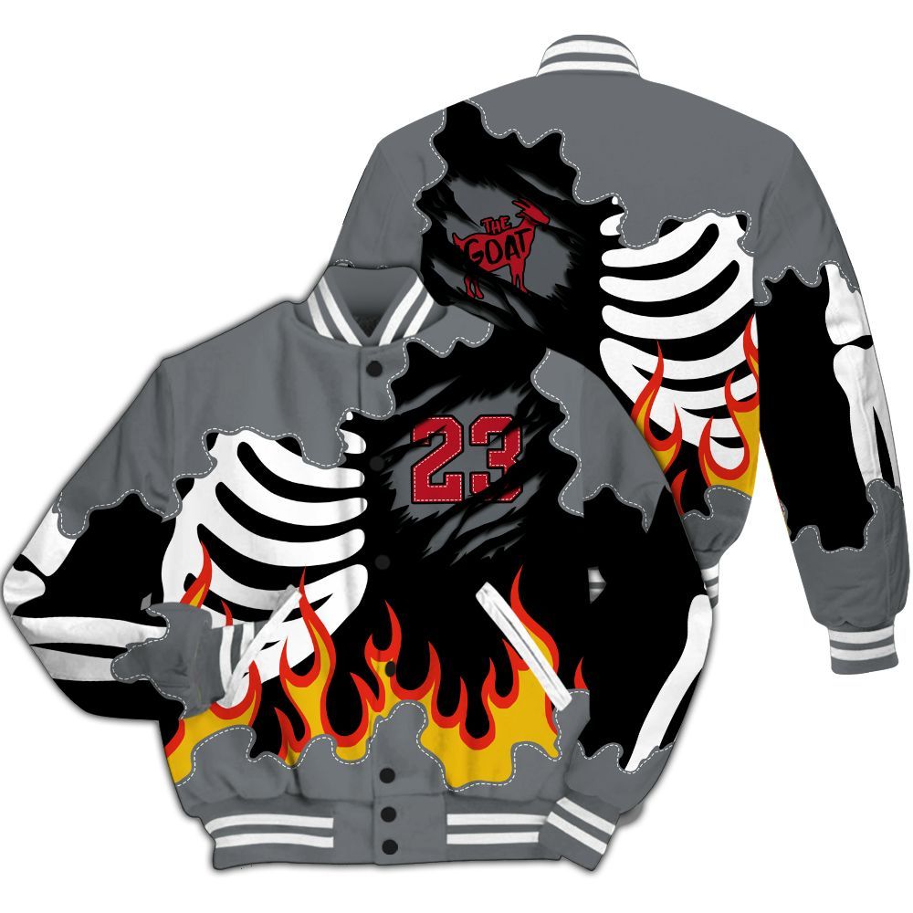Varsity Jacket To Match Retro Fire Red 9s - Burning Skeleton 23 G.O.A.T All Over Print