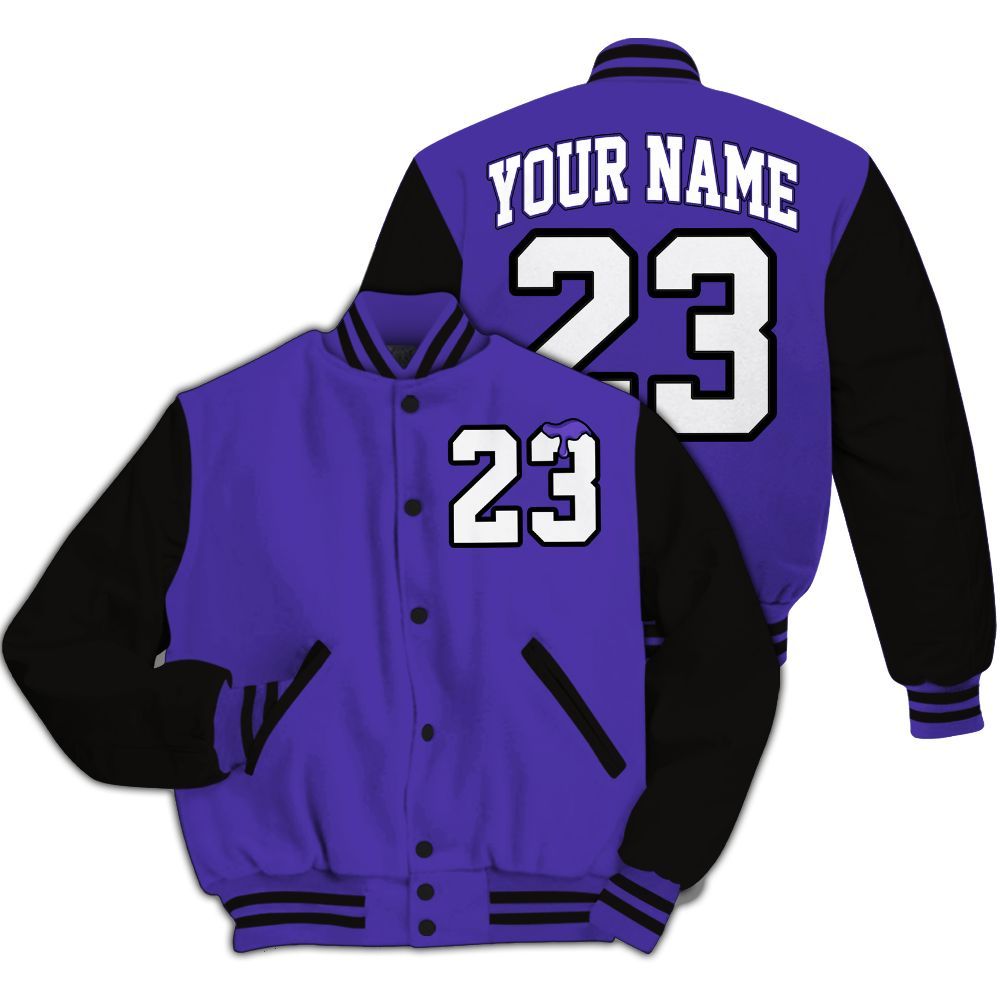 Varsity Jacket To Match Field Purple 12s - Custom Name Number 23 Drip All Over Print