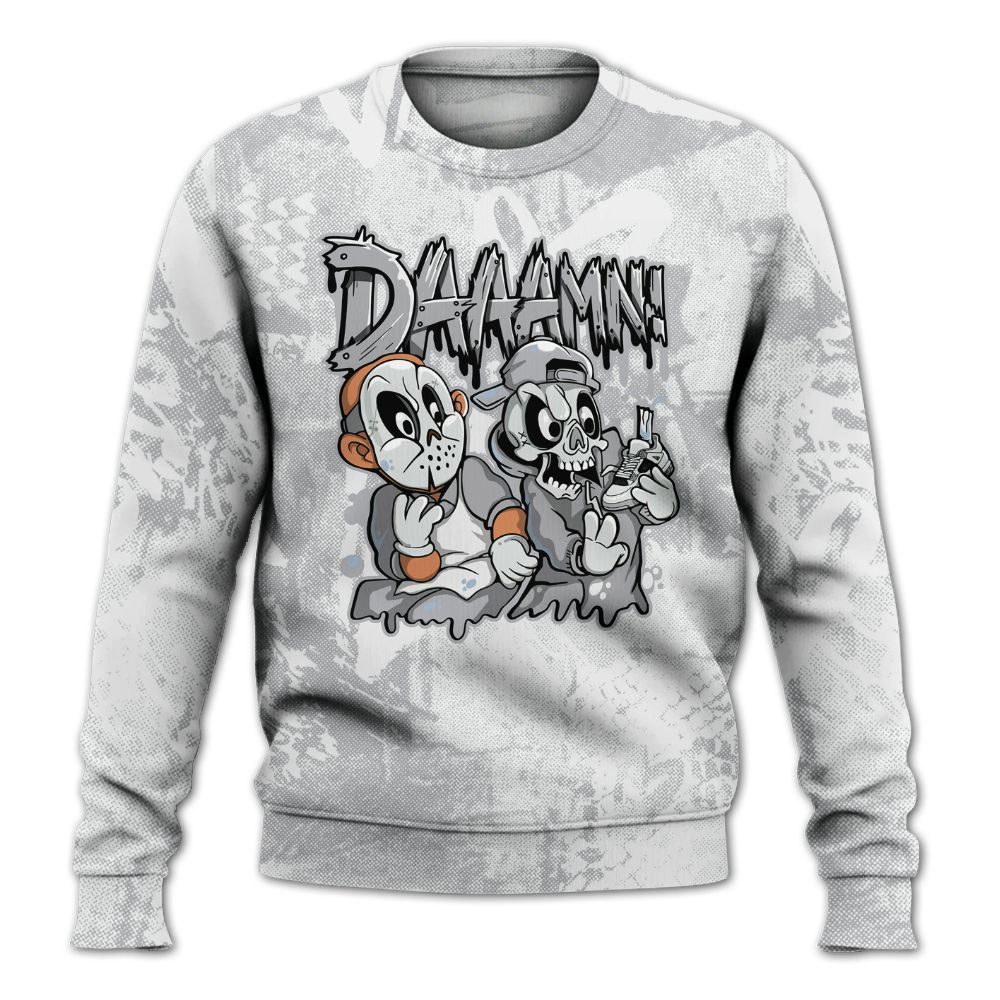 Sweatshirt To Match Low OG Wolf Grey 1s - Damn Shoe Graphic Heart Grunge All Over Print